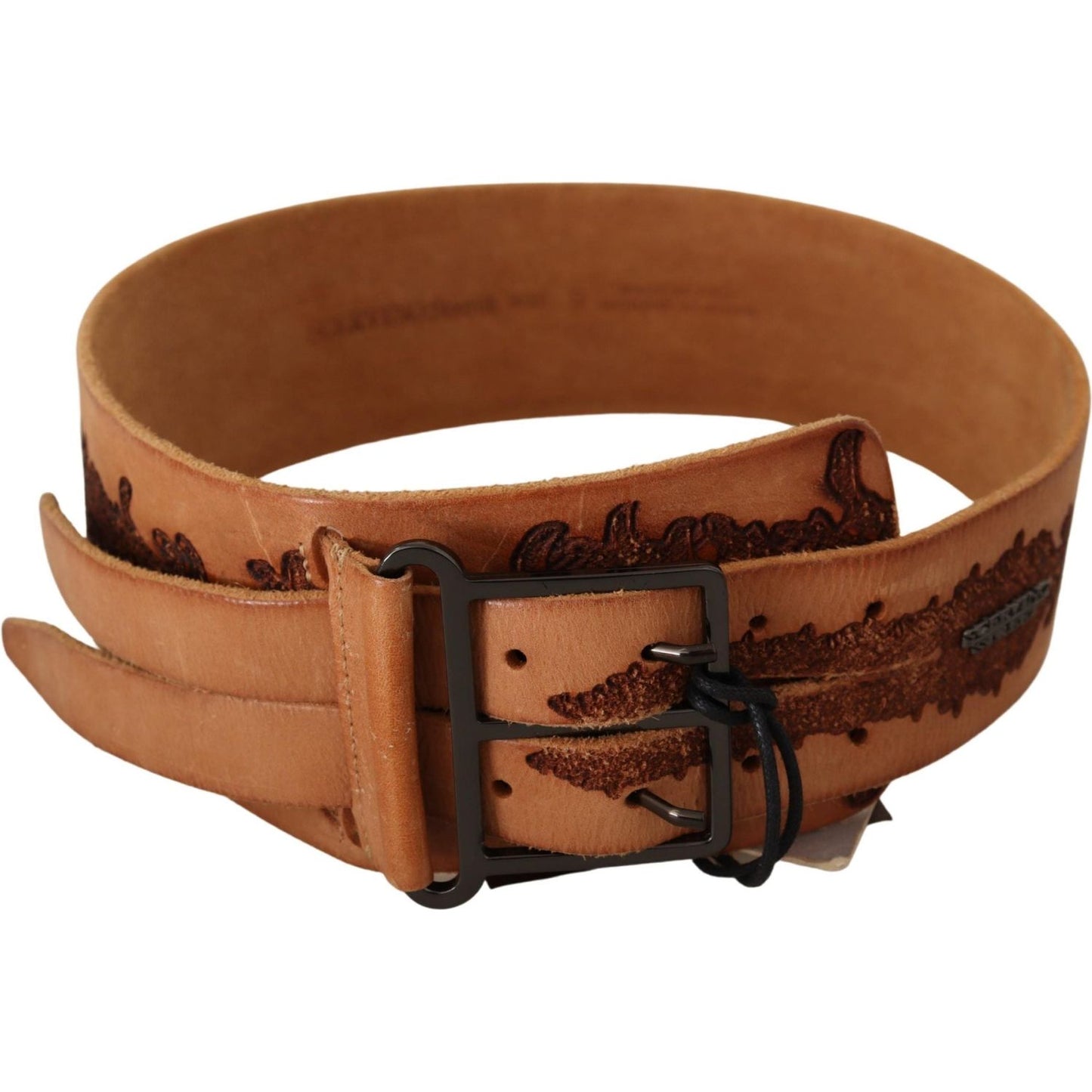 Scervino Street | Brown Genuine Leather Black Logo Buckle Belt | McRichard Designer Brands