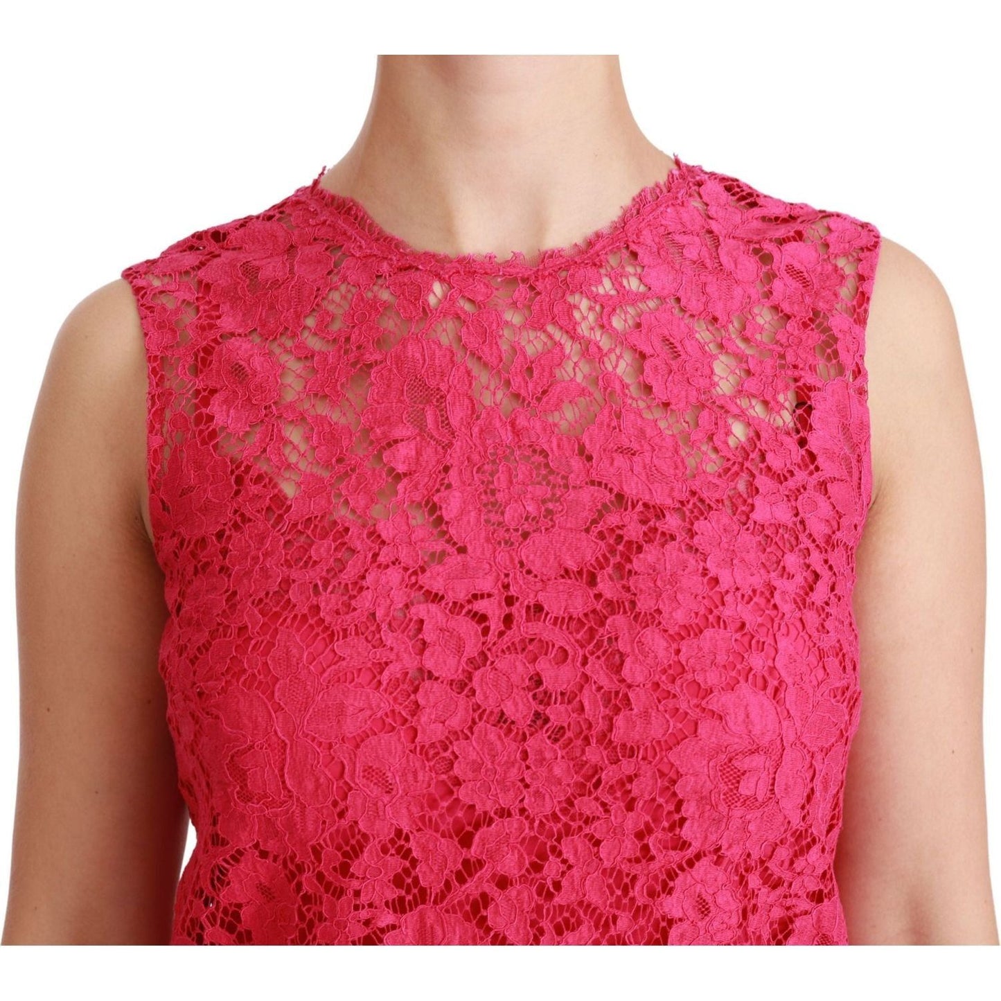 Dolce & Gabbana | Pink Floral Lace Shift Gown Mini Dress | McRichard Designer Brands
