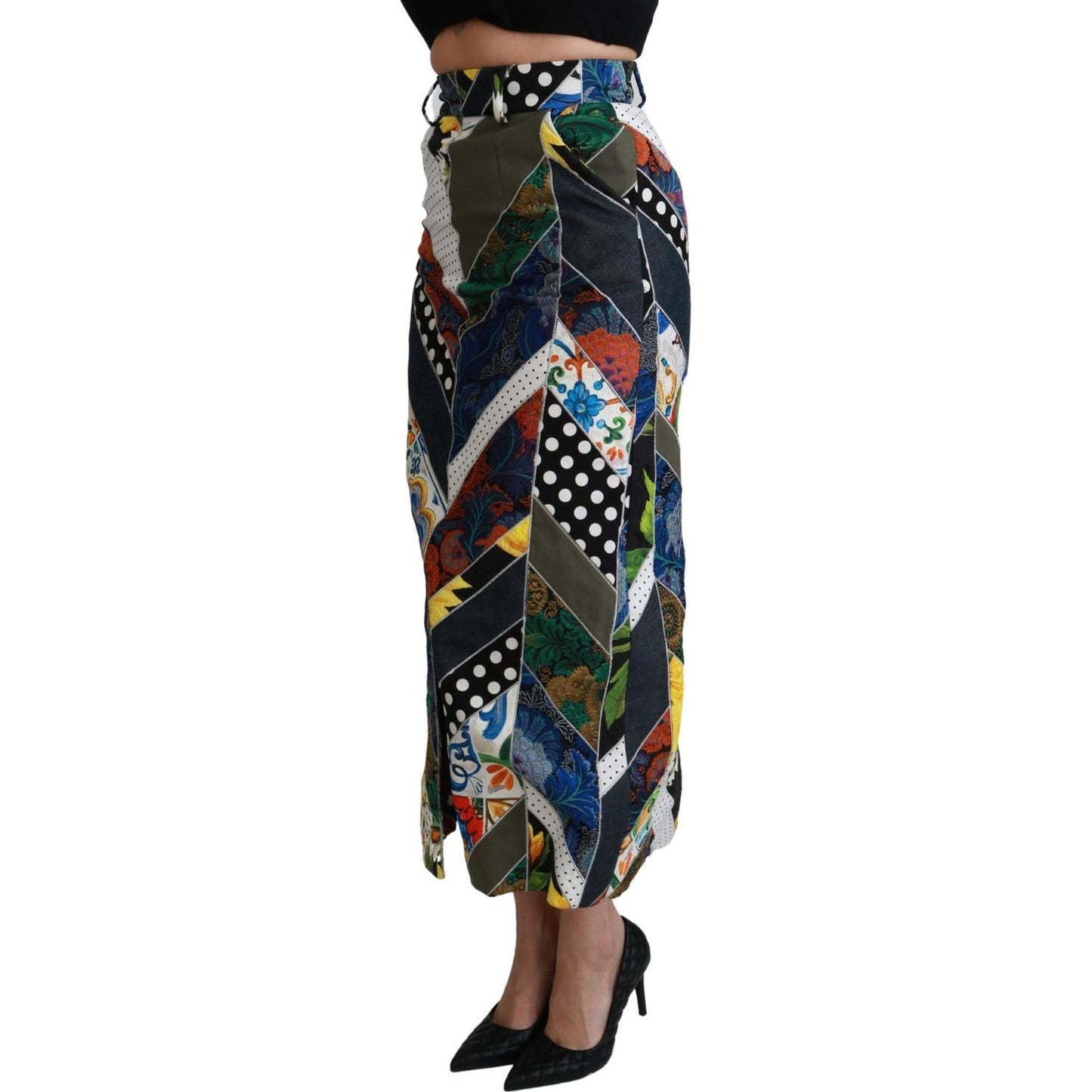 Dolce & Gabbana | Multicolor Silk Geometric High Waist Maxi Skirt | McRichard Designer Brands