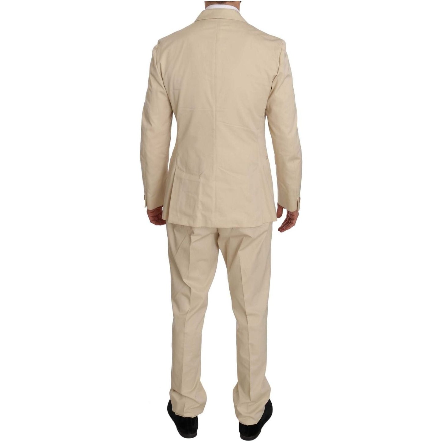 Romeo Gigli | Two Piece 3 Button Beige Cotton Solid Suit | McRichard Designer Brands