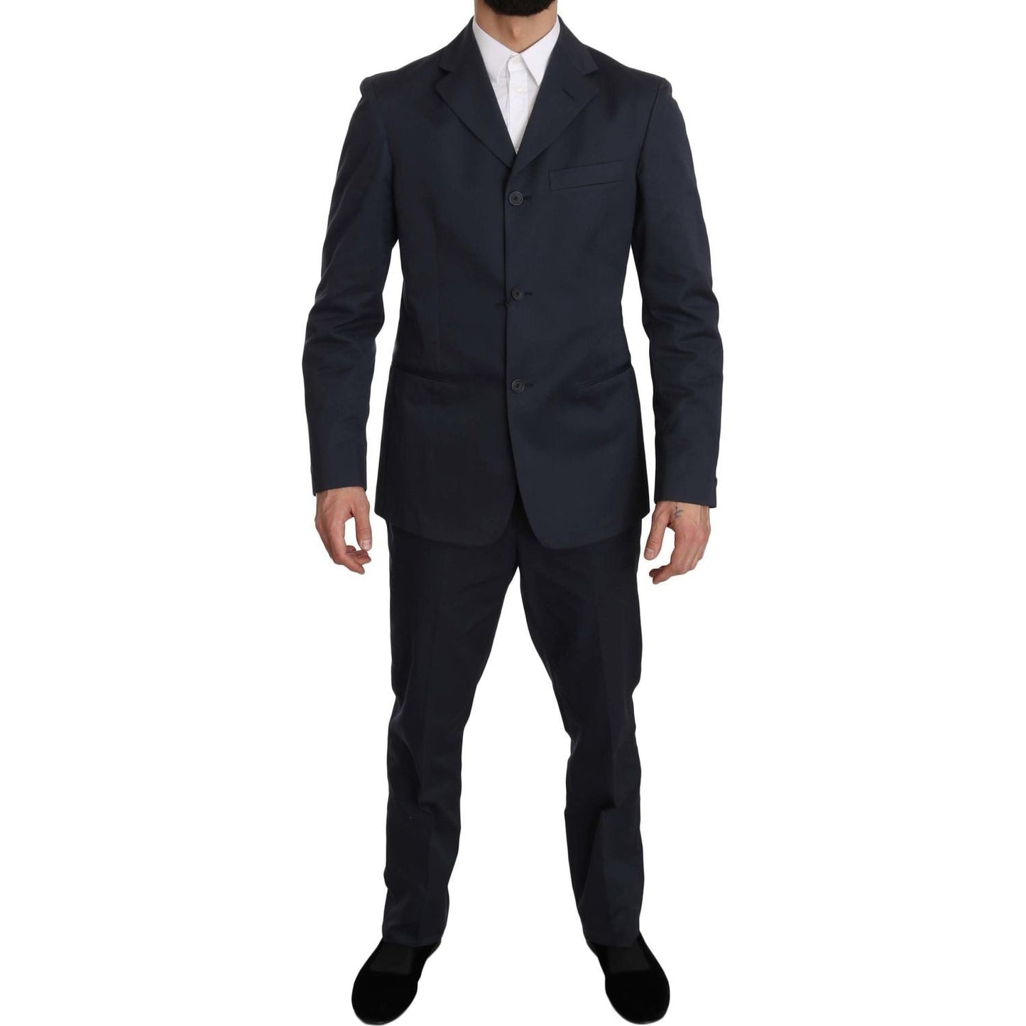 Romeo Gigli | Two Piece 3 Button Cotton Blue Solid Suit | McRichard Designer Brands