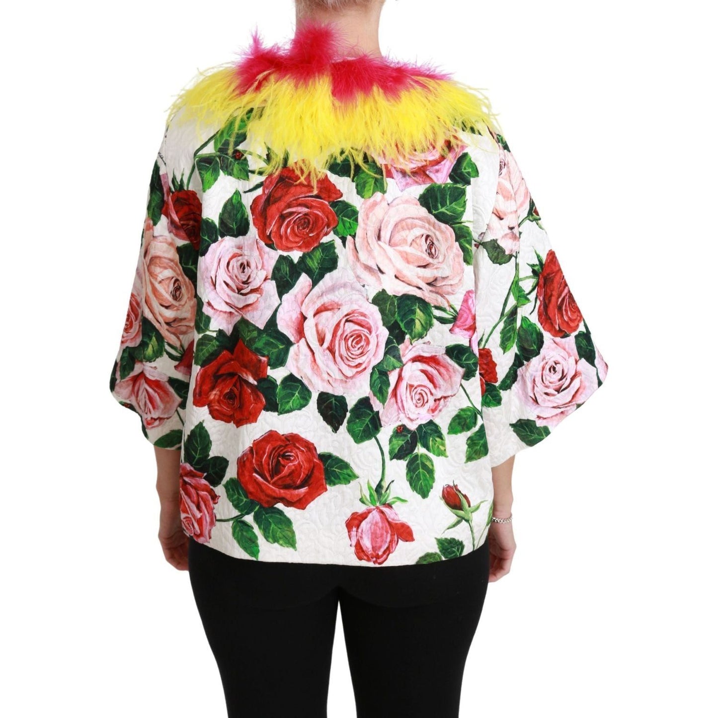 Dolce & Gabbana | White Floral Coat Capte Fur Roses Jacket | McRichard Designer Brands