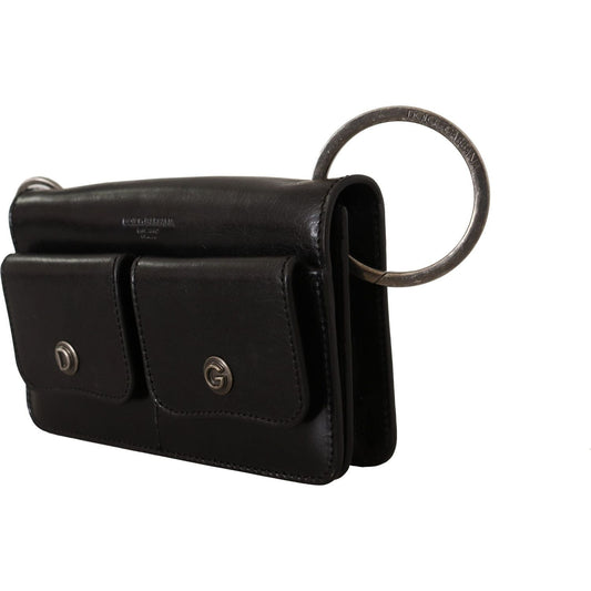 Dolce & Gabbana | Black Leather Wristlet Mini Bag Card Bill Wallet  | McRichard Designer Brands
