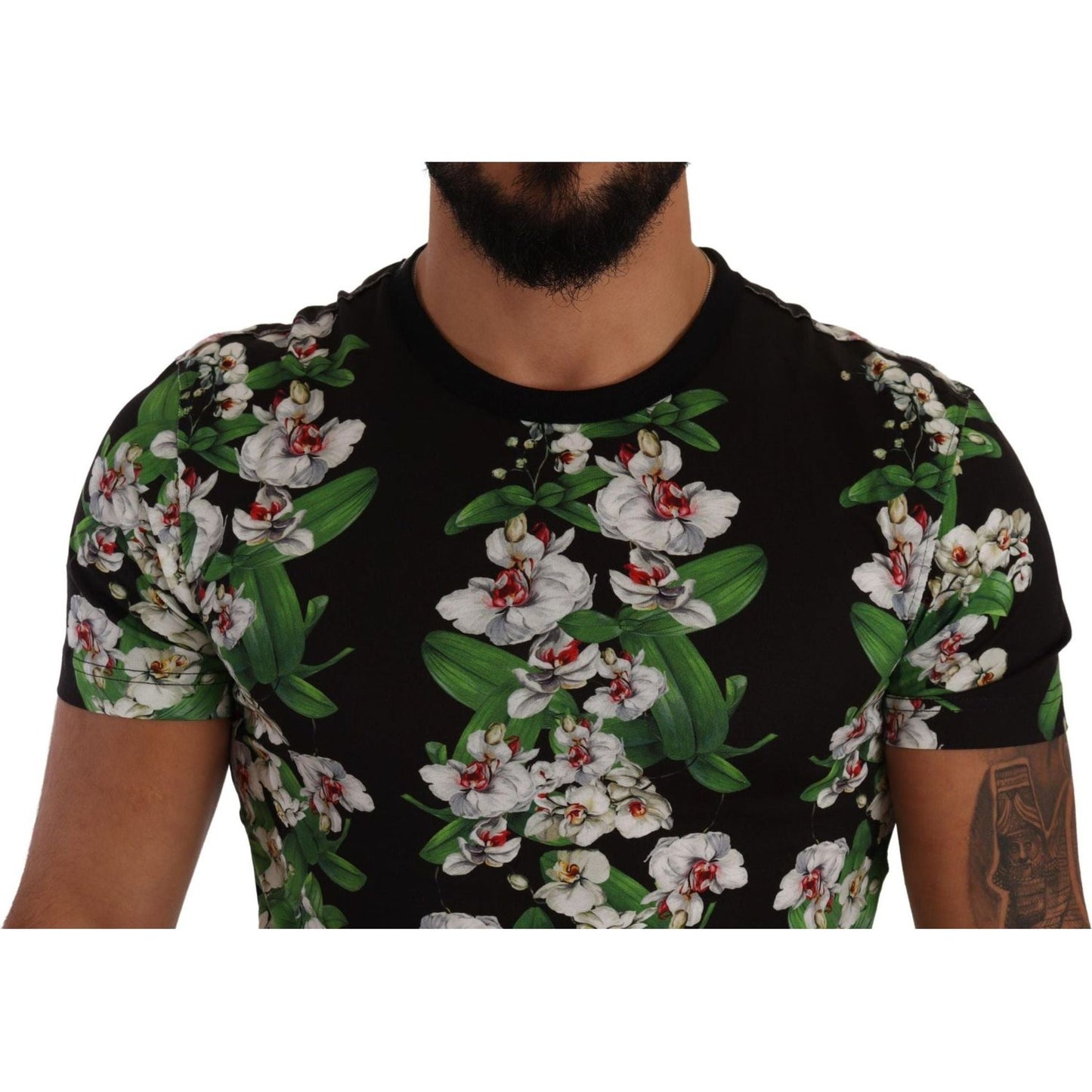 Dolce & Gabbana | Black Floral Print Crewneck T-shirt  | McRichard Designer Brands