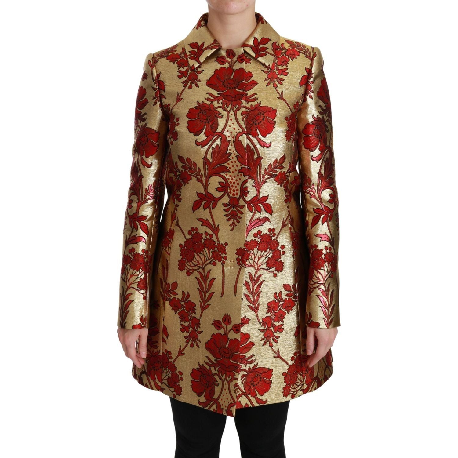 Dolce & Gabbana | Red Gold Floral Brocade Cape Coat Jacket | McRichard Designer Brands