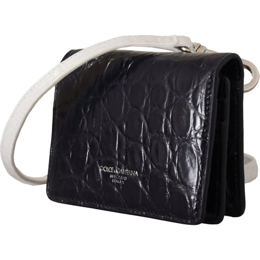 Dolce & Gabbana | Blue White Caiman Leather Strap Card Holder Wallet  | McRichard Designer Brands