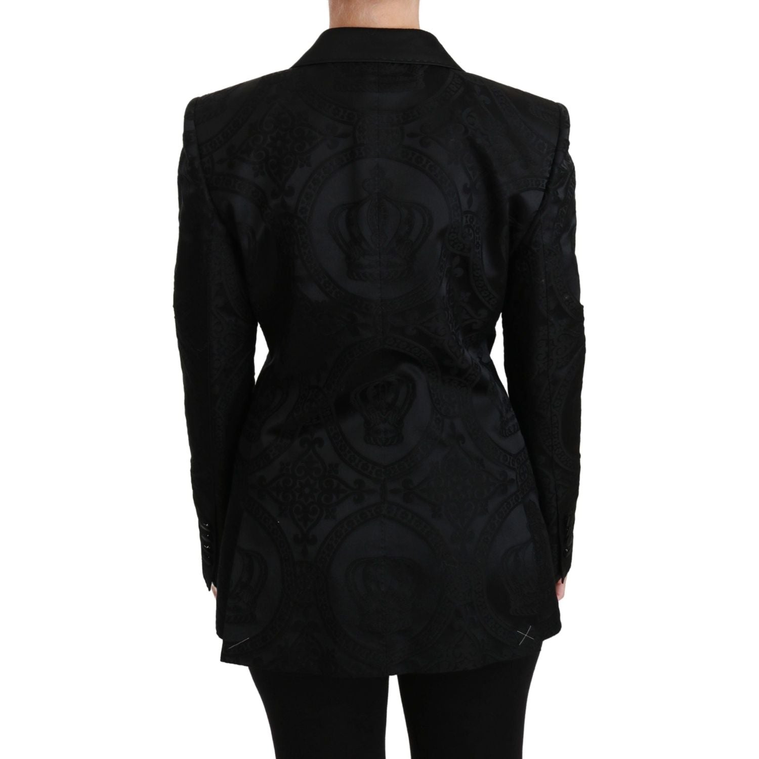 Dolce & Gabbana | Black Crown Double Breasted Coat Jacket | McRichard Designer Brands