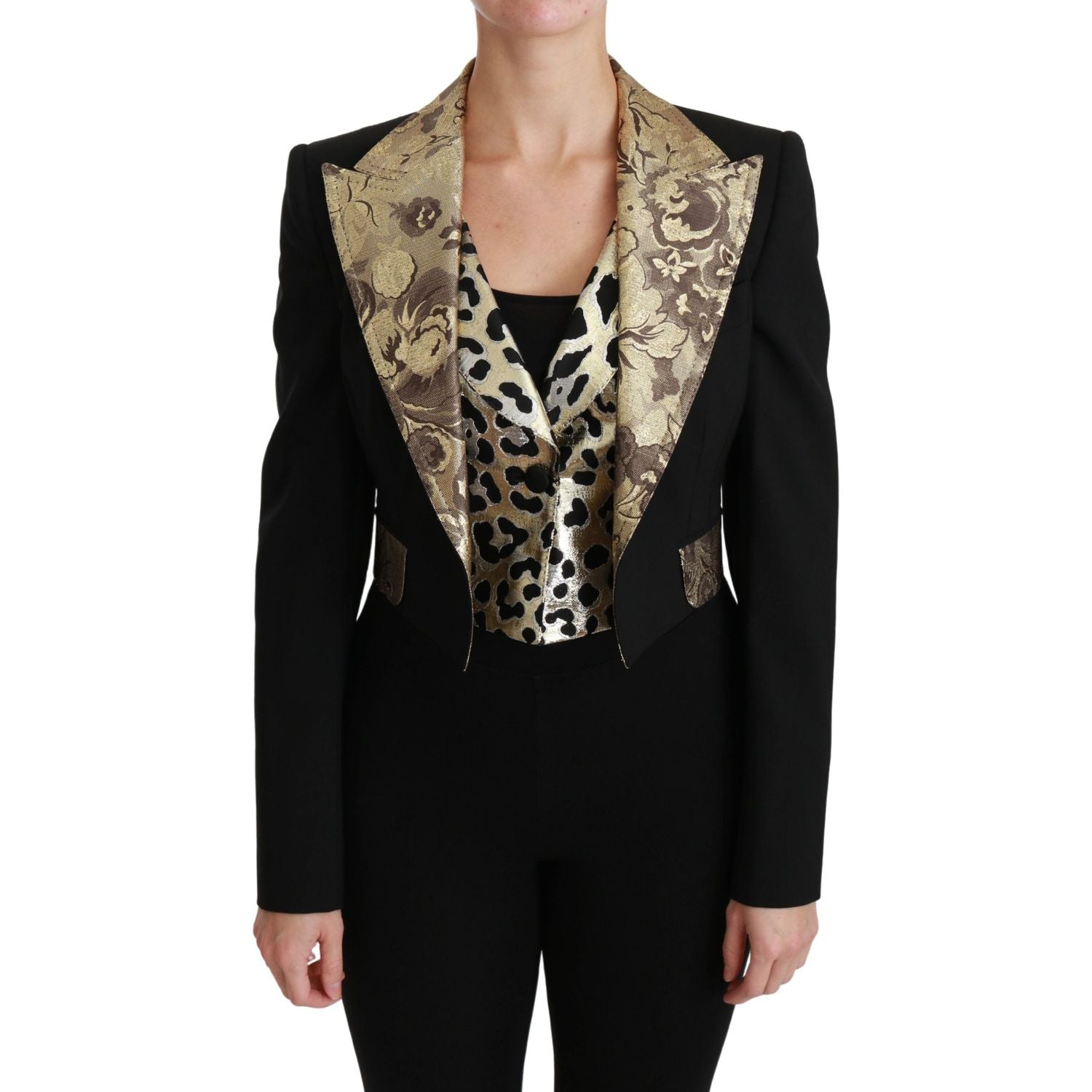 Dolce & Gabbana | Black Jacquard Vest Blazer Coat Wool Jacket | McRichard Designer Brands