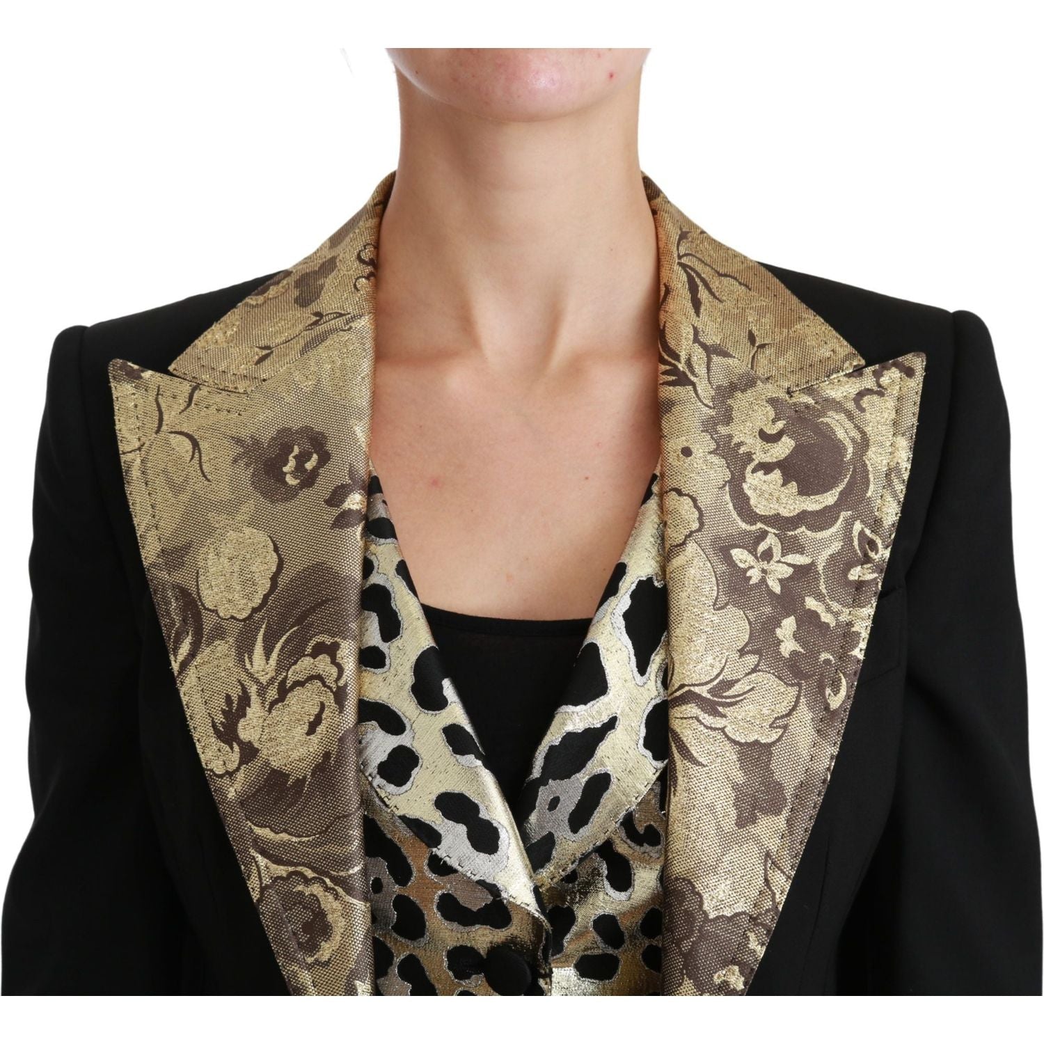 Dolce & Gabbana | Black Jacquard Vest Blazer Coat Wool Jacket | McRichard Designer Brands