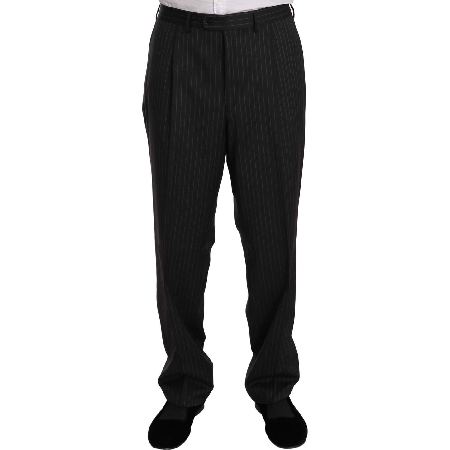 Z ZEGNA | Black Striped Two Piece 3 Button 100% Wool Suit | McRichard Designer Brands