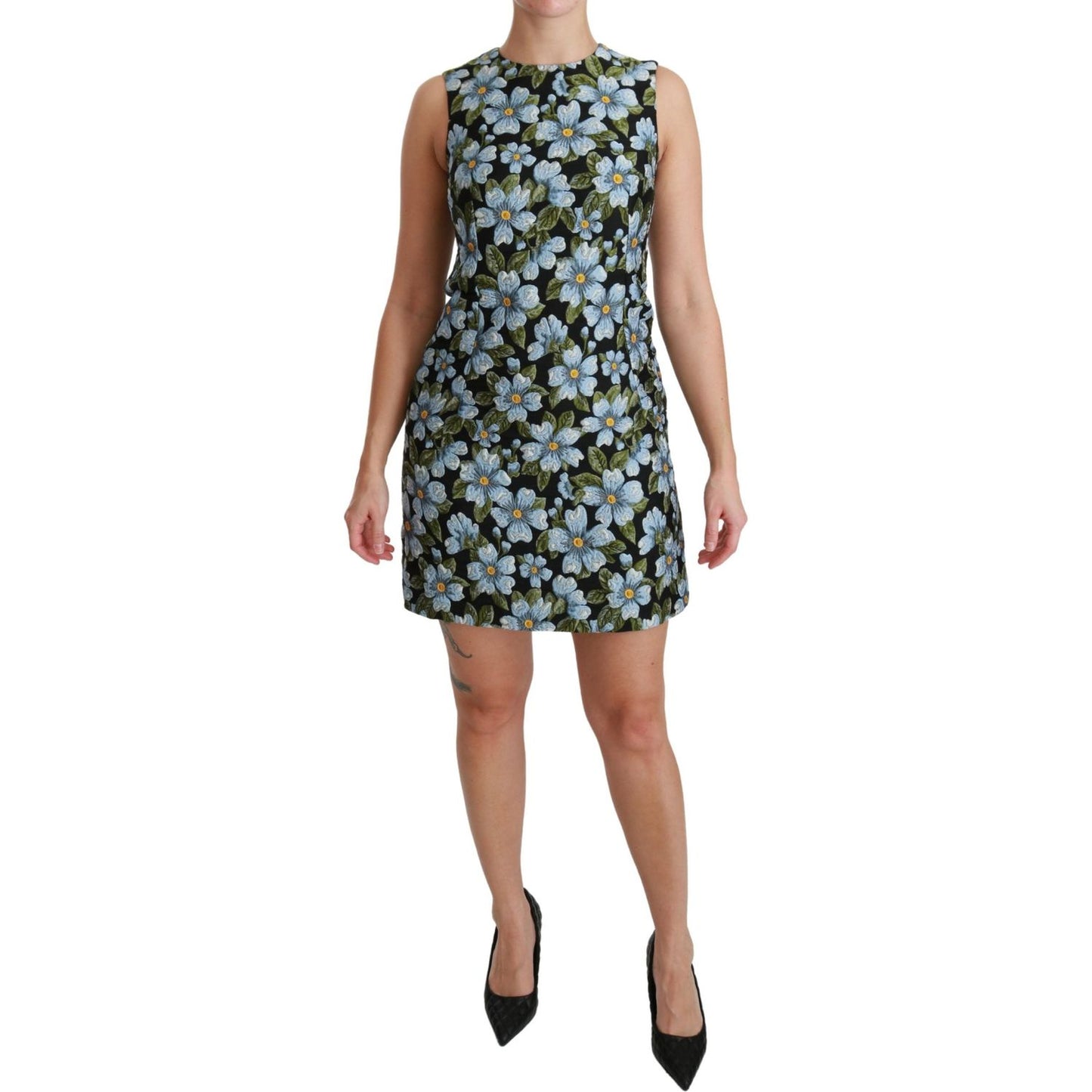 Dolce & Gabbana | Blue Floral Brocade Gown Shift Dress | McRichard Designer Brands