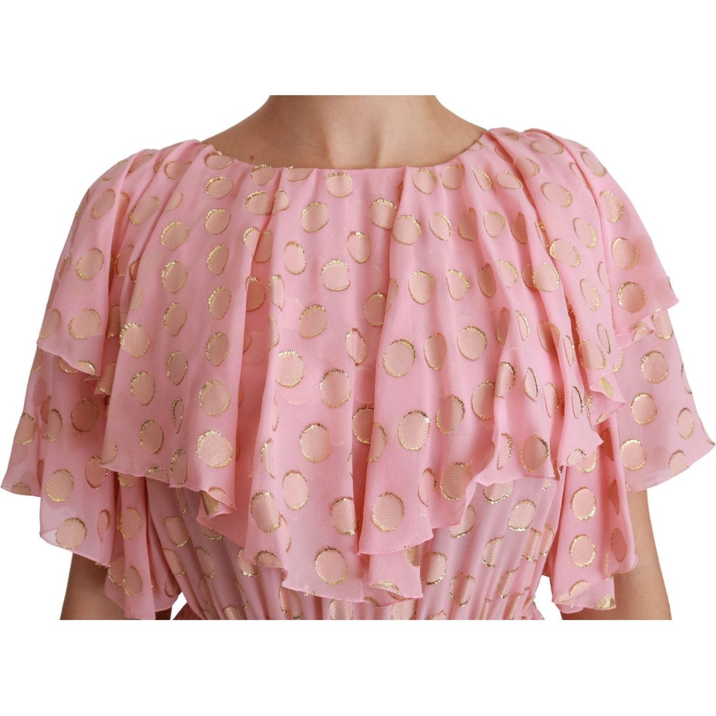 Dolce & Gabbana | Silk Pink Polka Dots Pleated A-line Midi Dress - McRichard Designer Brands