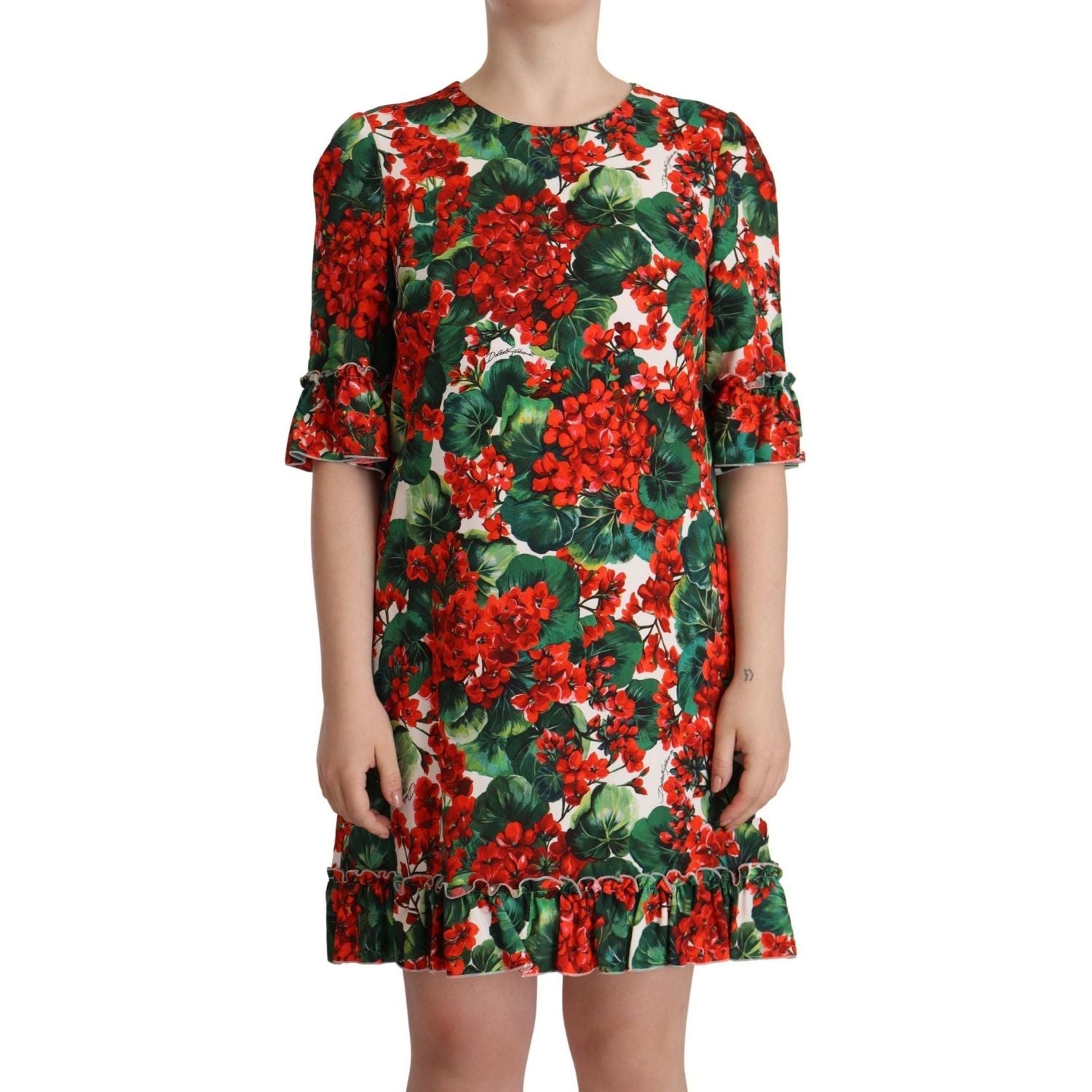 Dolce & Gabbana | Multicolor Red Floral Shift Gown Dress  | McRichard Designer Brands