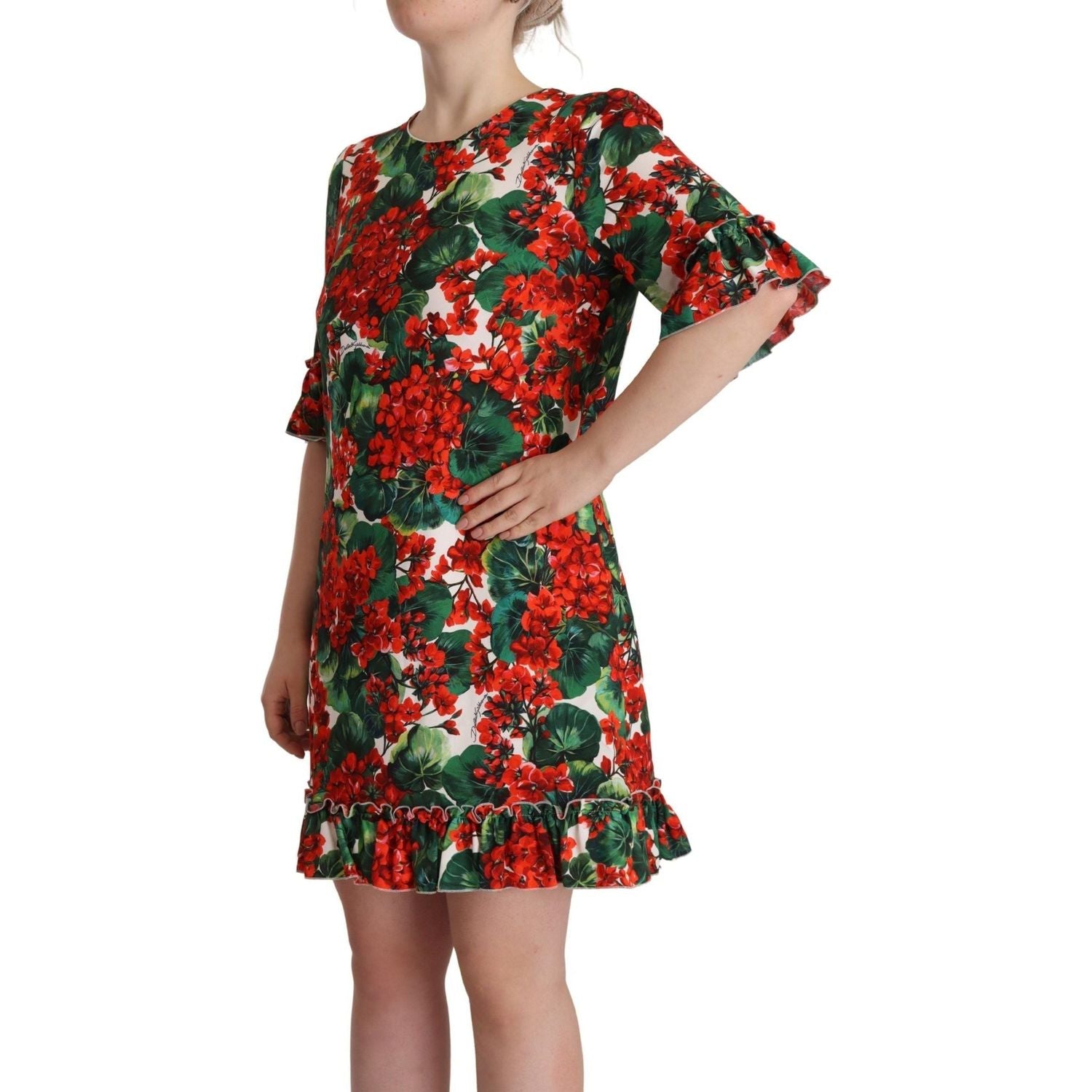 Dolce & Gabbana | Multicolor Red Floral Shift Gown Dress  | McRichard Designer Brands