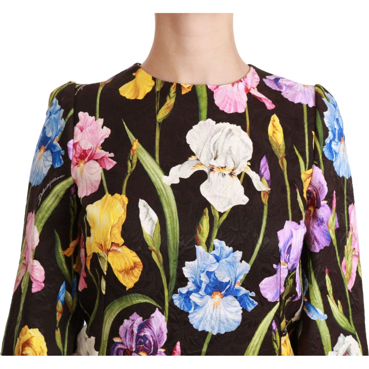 Dolce & Gabbana | Black Cotton Silk Floral Shift Dress | McRichard Designer Brands