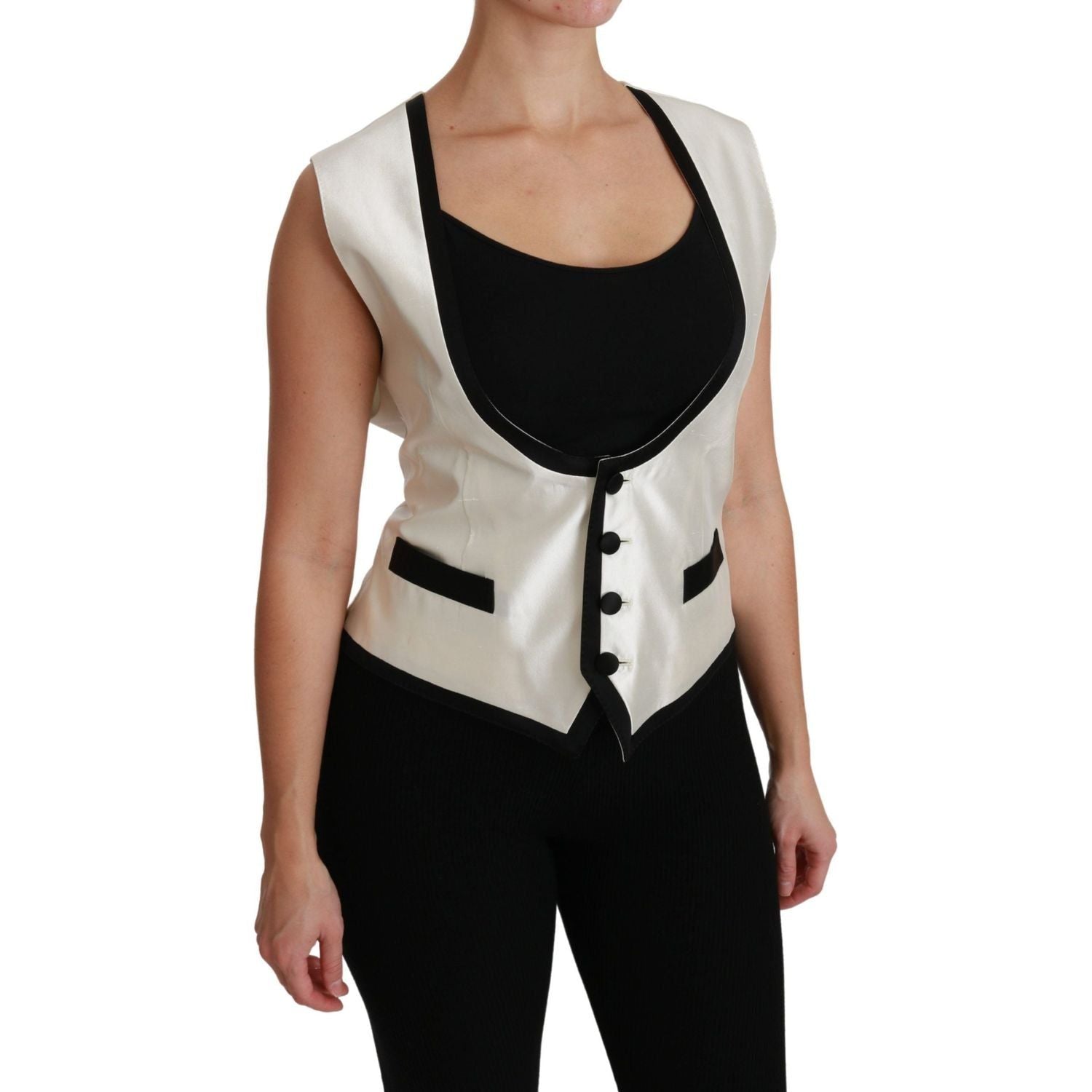 Dolce & Gabbana | White Waistcoat Slim Vest Silk Top | McRichard Designer Brands