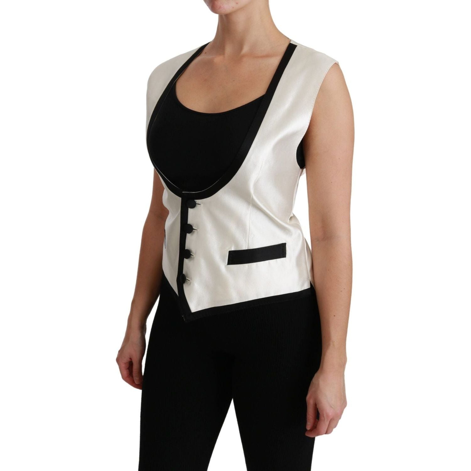 Dolce & Gabbana | White Waistcoat Slim Vest Silk Top | McRichard Designer Brands