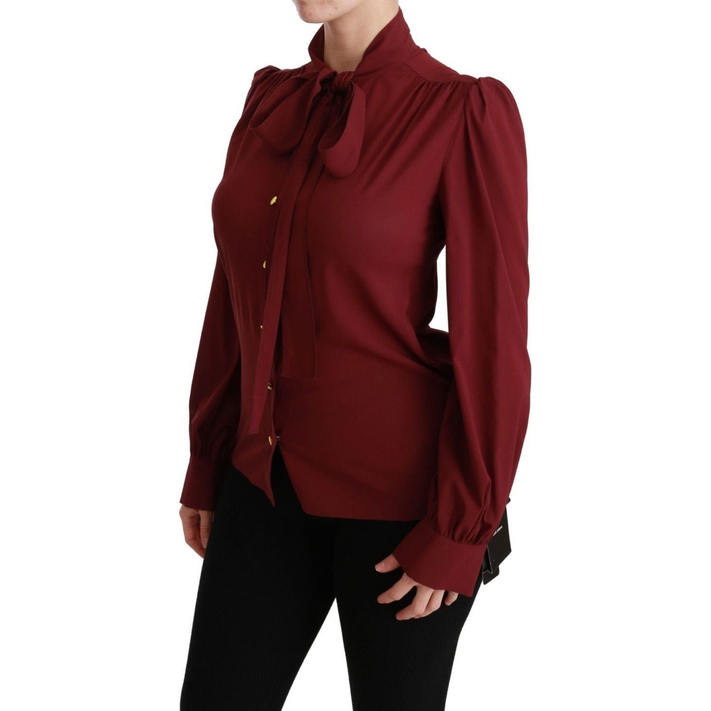 Dolce & Gabbana | Maroon Long Sleeve Shirt Blouse Silk Top | McRichard Designer Brands