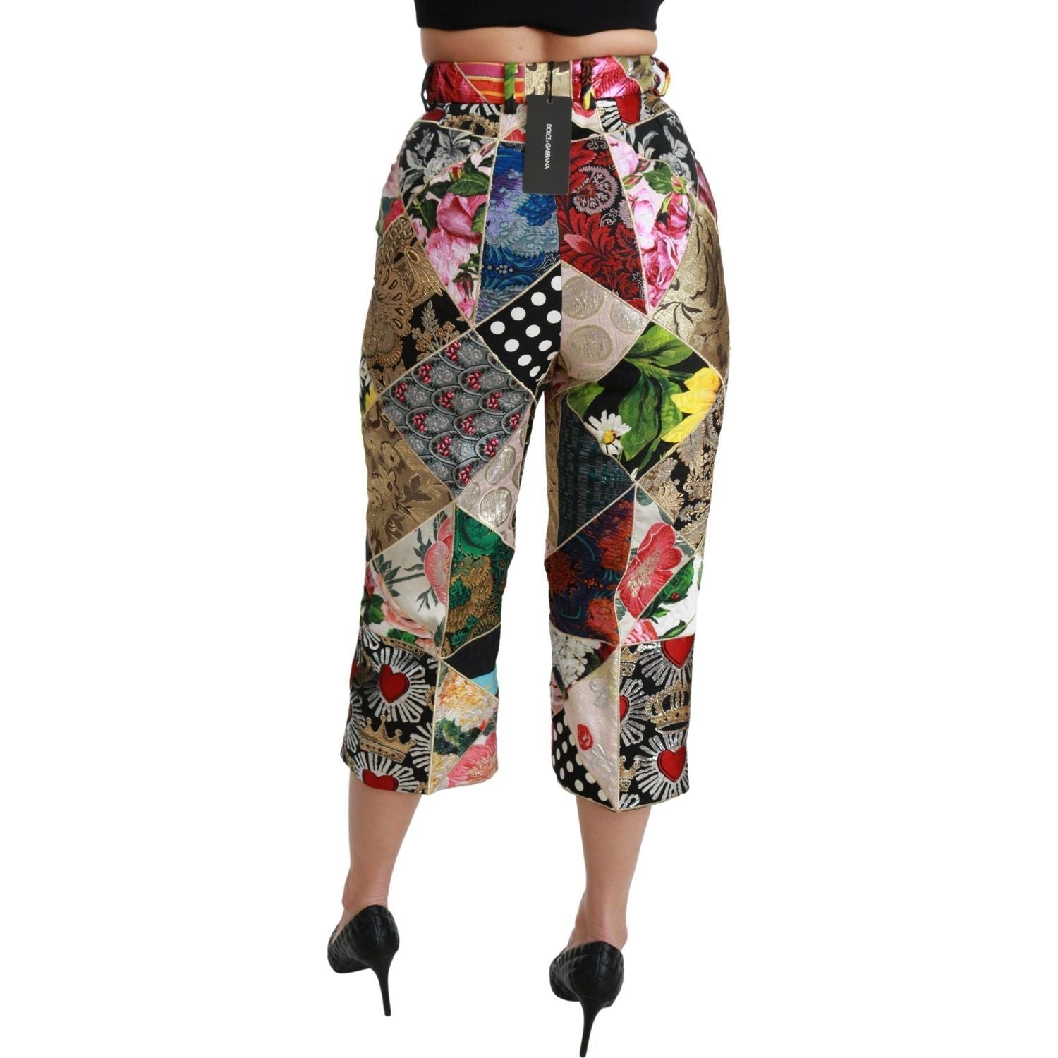 Dolce & Gabbana | Silk Multicolor Print High Waist Cropped Pants | McRichard Designer Brands