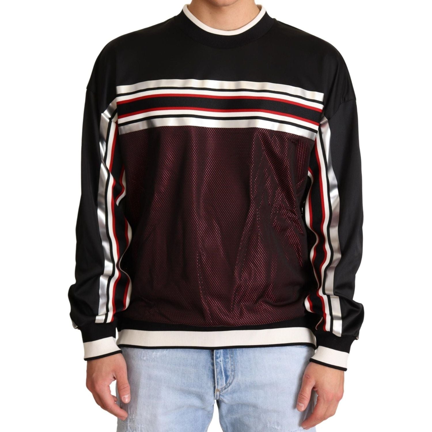 Dolce & Gabbana | Black Red Mesh Sport Pullover Crewneck Sweater | 519.00 - McRichard Designer Brands