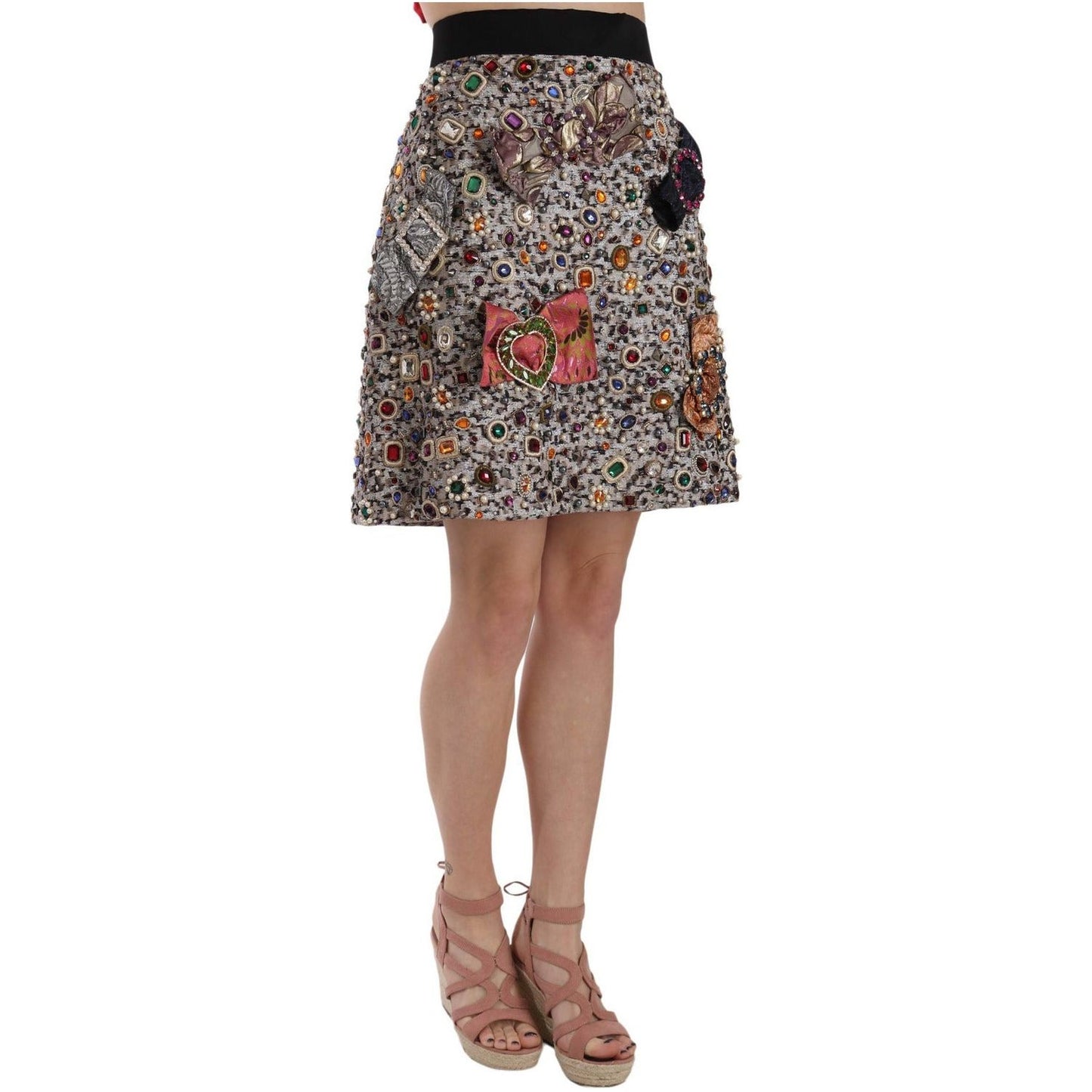 WOMAN SKIRTS Silver Embellished High Waist Mini Skirt Dolce & Gabbana
