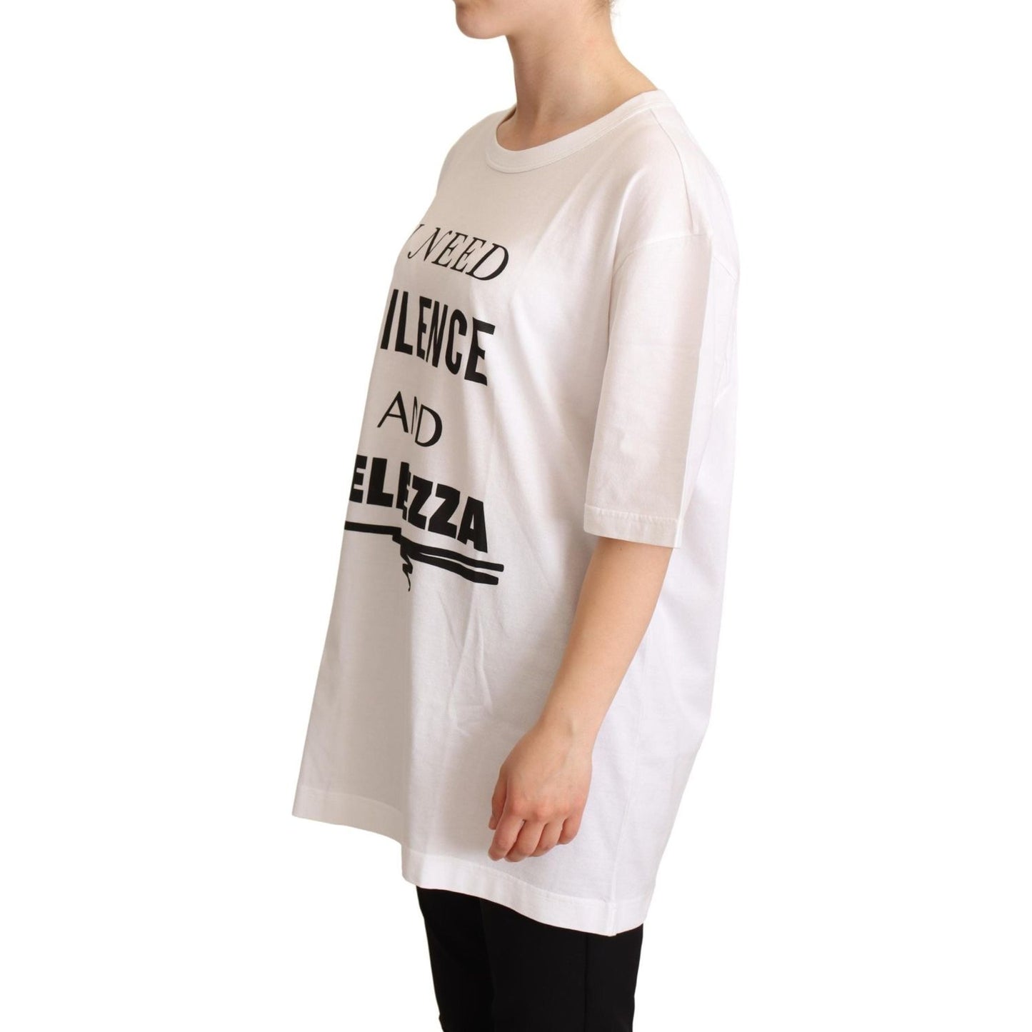 Dolce & Gabbana | White Cotton BELLEZZA Motive Top  T-shirt WOMAN T-SHIRTS | McRichard Designer Brands