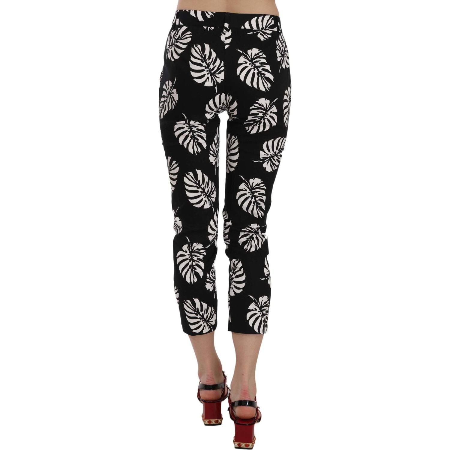 Dolce & Gabbana | Black Palm Leaf Print Skinny Pants | McRichard Designer Brands