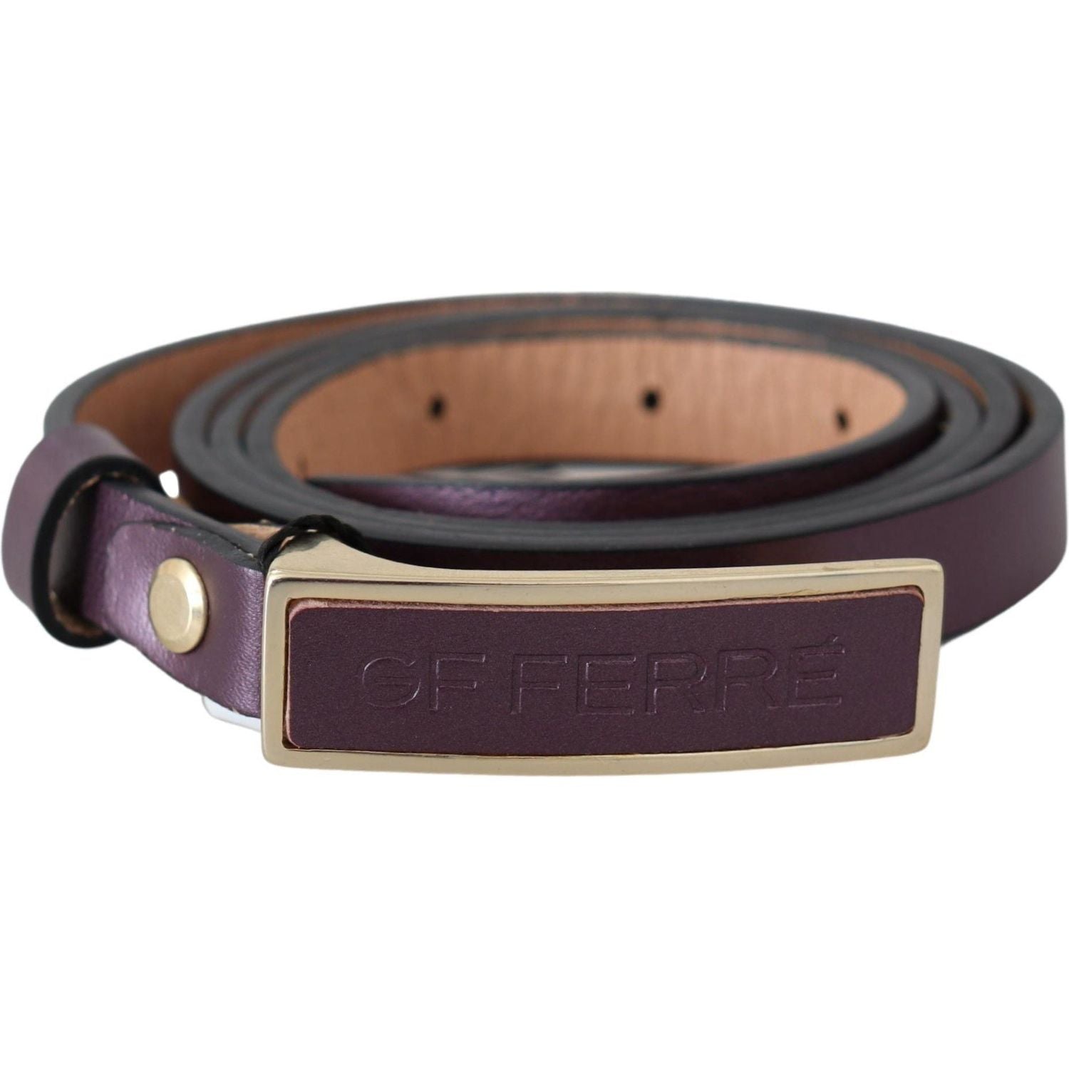 GF Ferre | Gold Logo Buckle Waist Leather Skinny Belt - McRichard Designer Brands