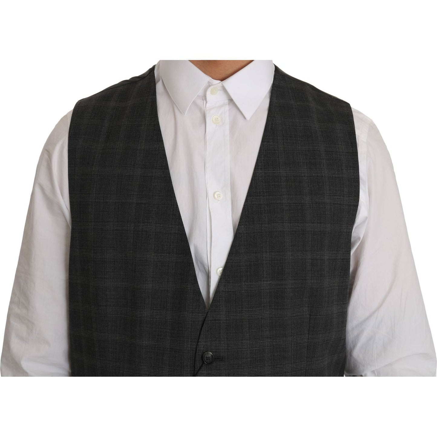 Dolce & Gabbana | Gray Wool STAFF Checkered Stretch Vest | McRichard Designer Brands