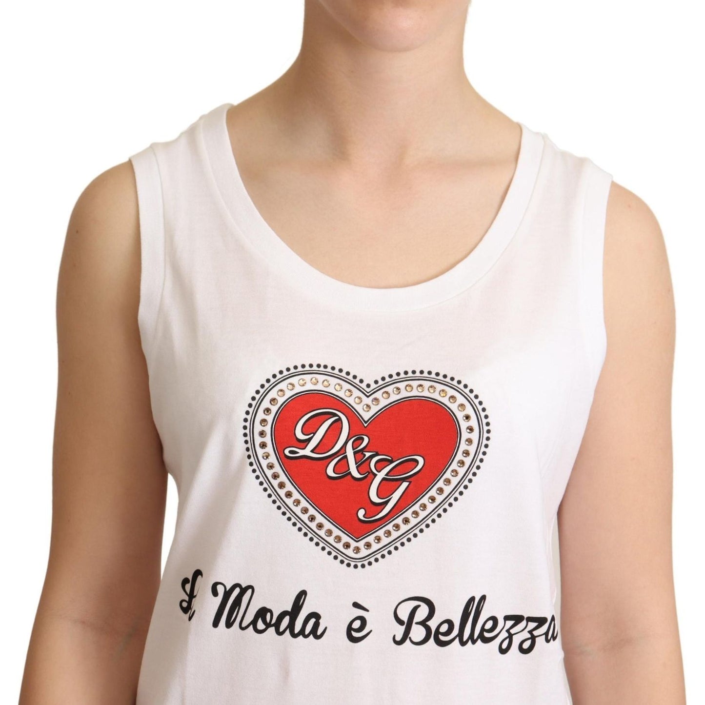 Dolce & Gabbana | White La Moda Crystal Tank Top T-shirt WOMAN T-SHIRTS | McRichard Designer Brands