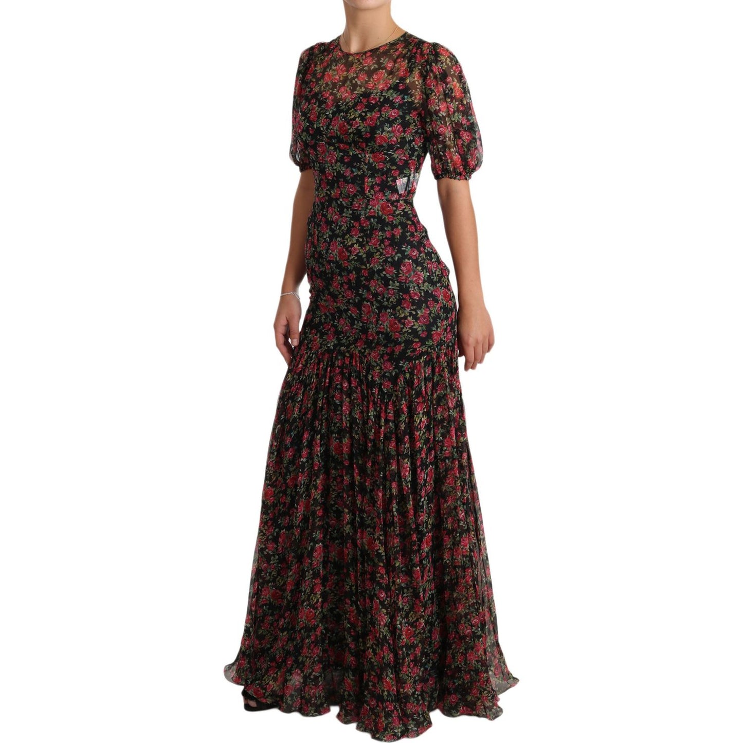 Dolce & Gabbana | Black Floral Roses A-Line Shift Gown Dress | McRichard Designer Brands