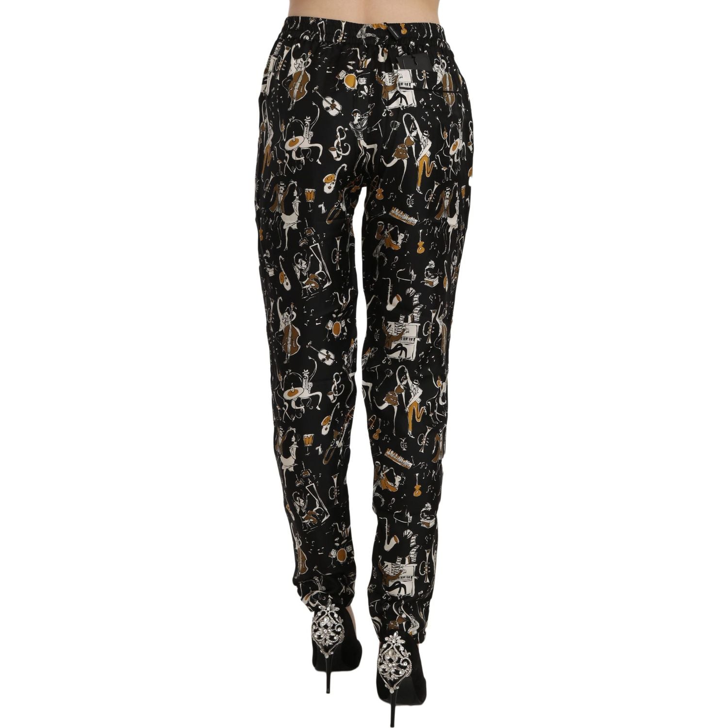 Dolce & Gabbana | Black Jazz Club Print High Waist Tapered Pants | McRichard Designer Brands