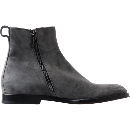 Gray Leather Men Ankle Boots Shoes