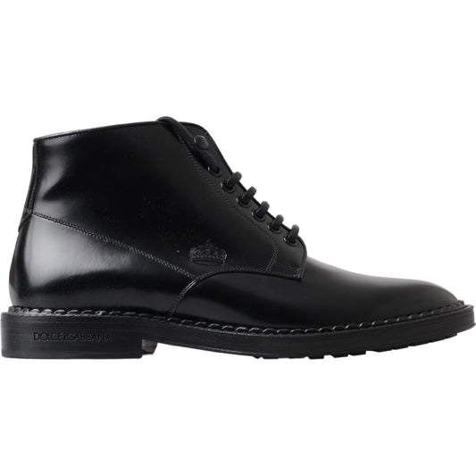 Black Leather Men Short Boots Lace Up Shoes