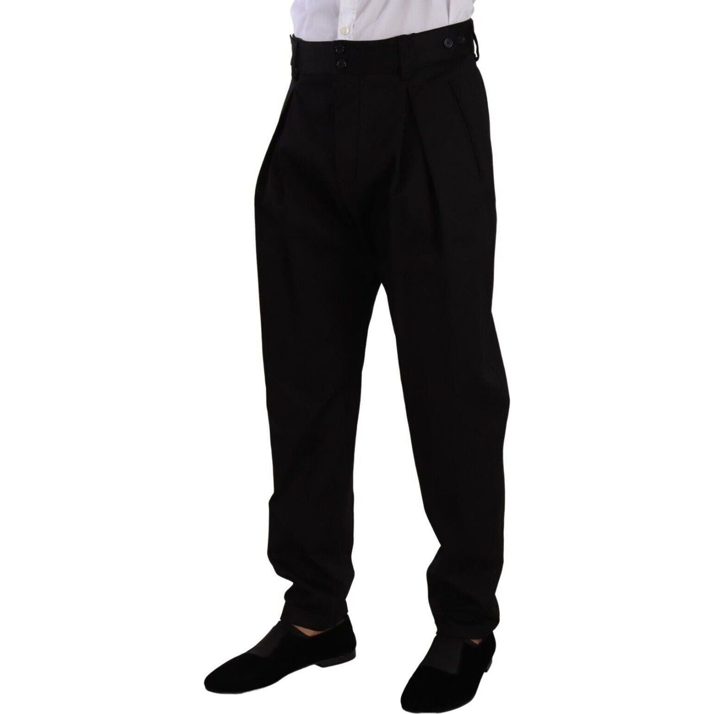 Dolce & Gabbana | Black Cotton High Waist Men Trouser Dress Pants  | McRichard Designer Brands