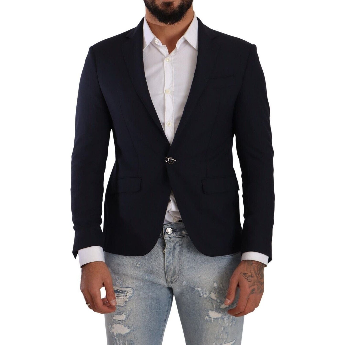 Domenico Tagliente | Dark Blue Single Breasted Slim Fit Blazer  | McRichard Designer Brands