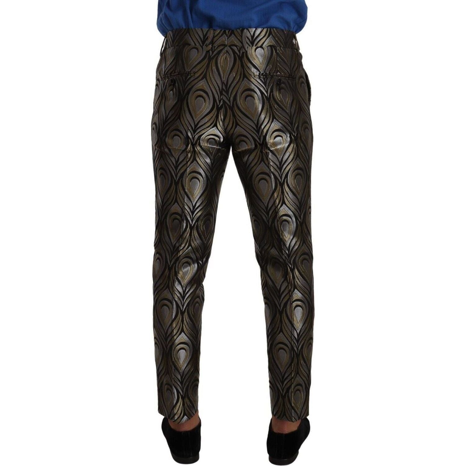 Dolce & Gabbana | Silver Gold Jacquard Men Trouser Dress Pants  | McRichard Designer Brands