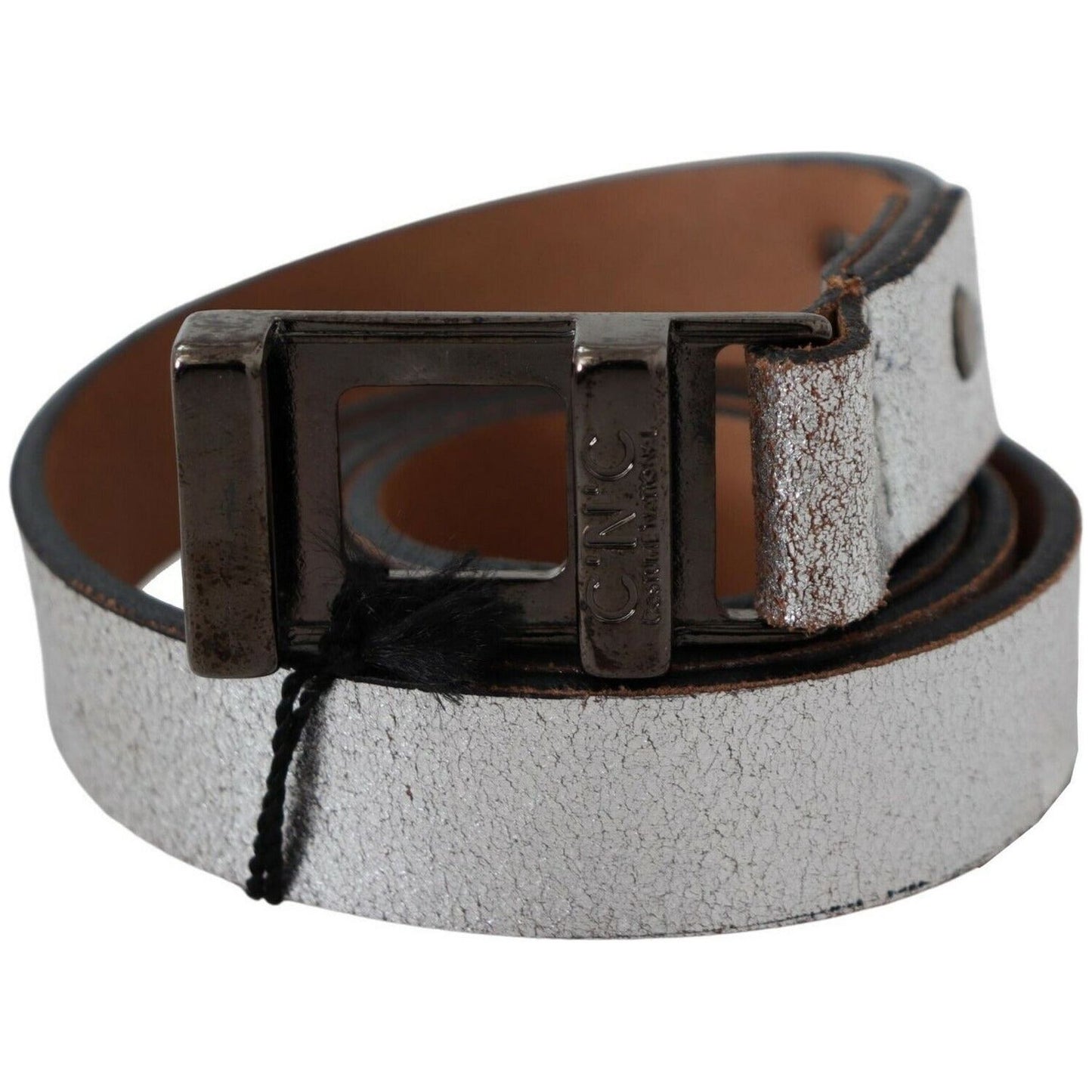 Costume National | Brown Metallic Silver Leather Belt  | McRichard Designer Brands