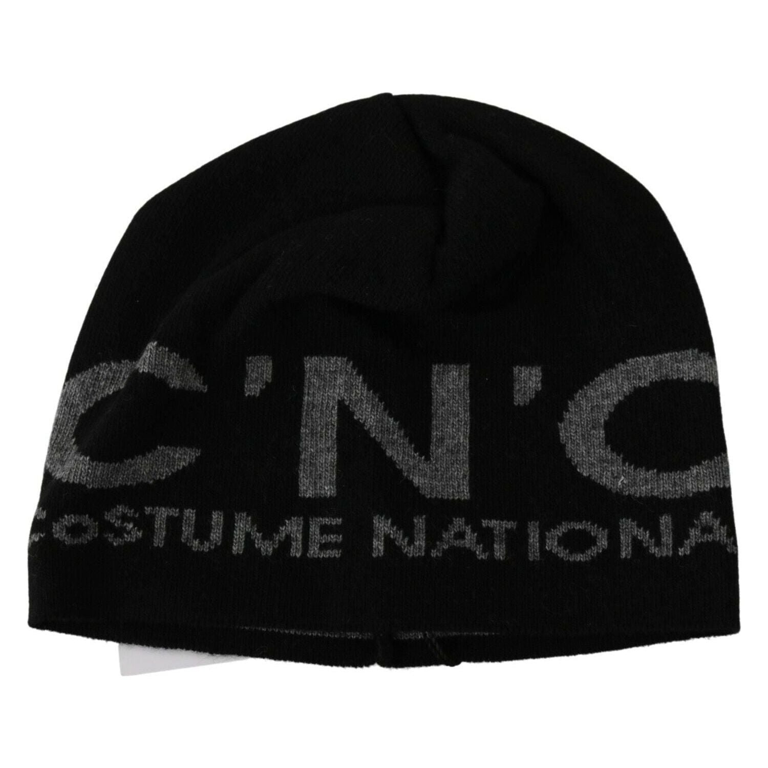 Costume National | Beanie Black Wool Blend Branded Hat  | McRichard Designer Brands