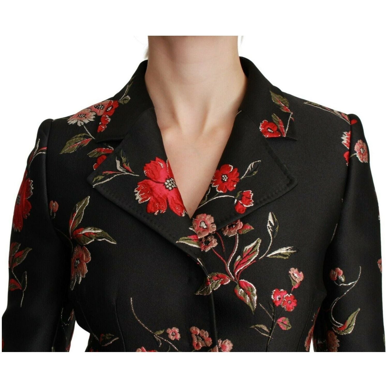Dolce & Gabbana | Black Floral Embroidered Jacket Coat WOMAN COATS & JACKETS | McRichard Designer Brands