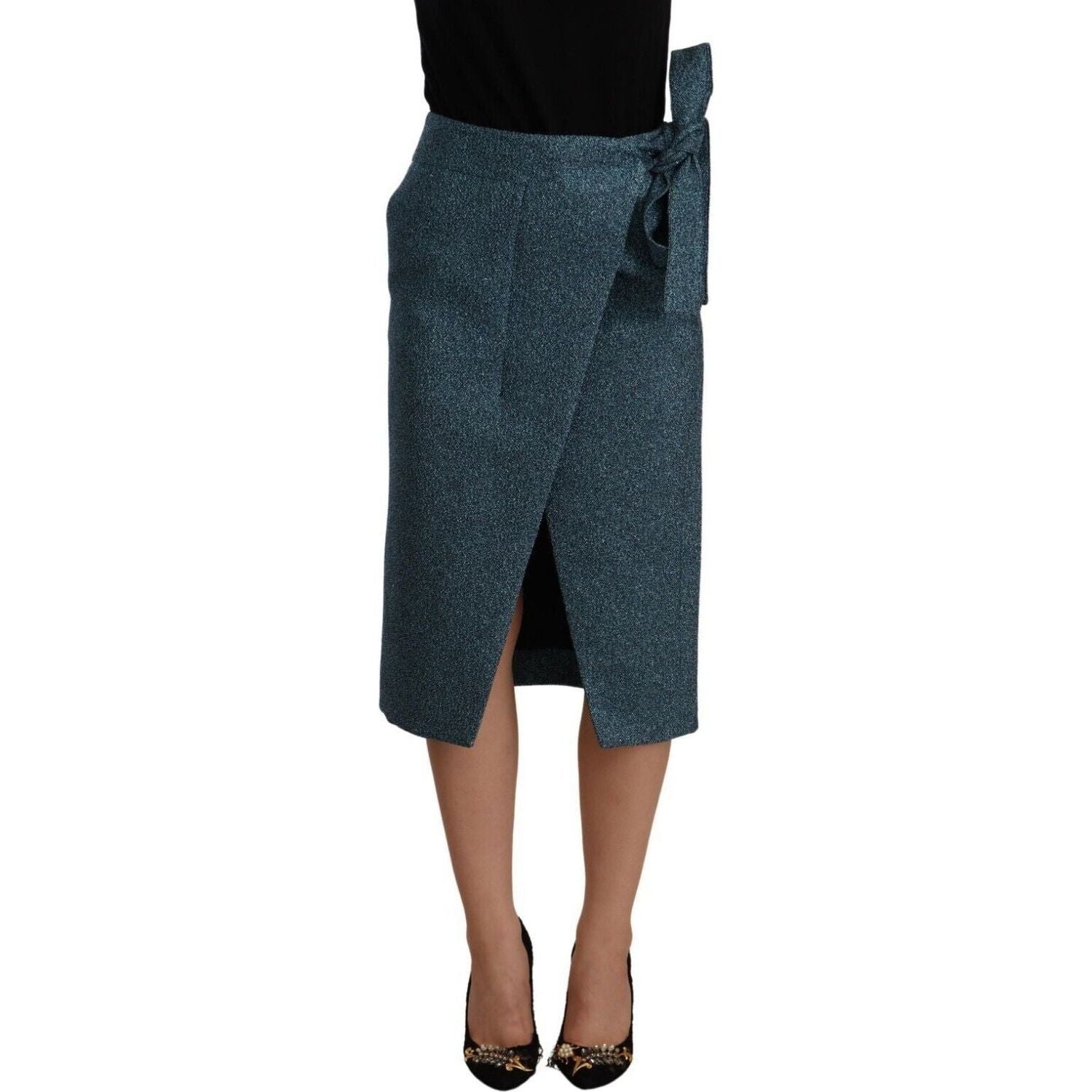 Koonhor | Blue High Waist Pencil Straight Wrap Style Skirt  | McRichard Designer Brands
