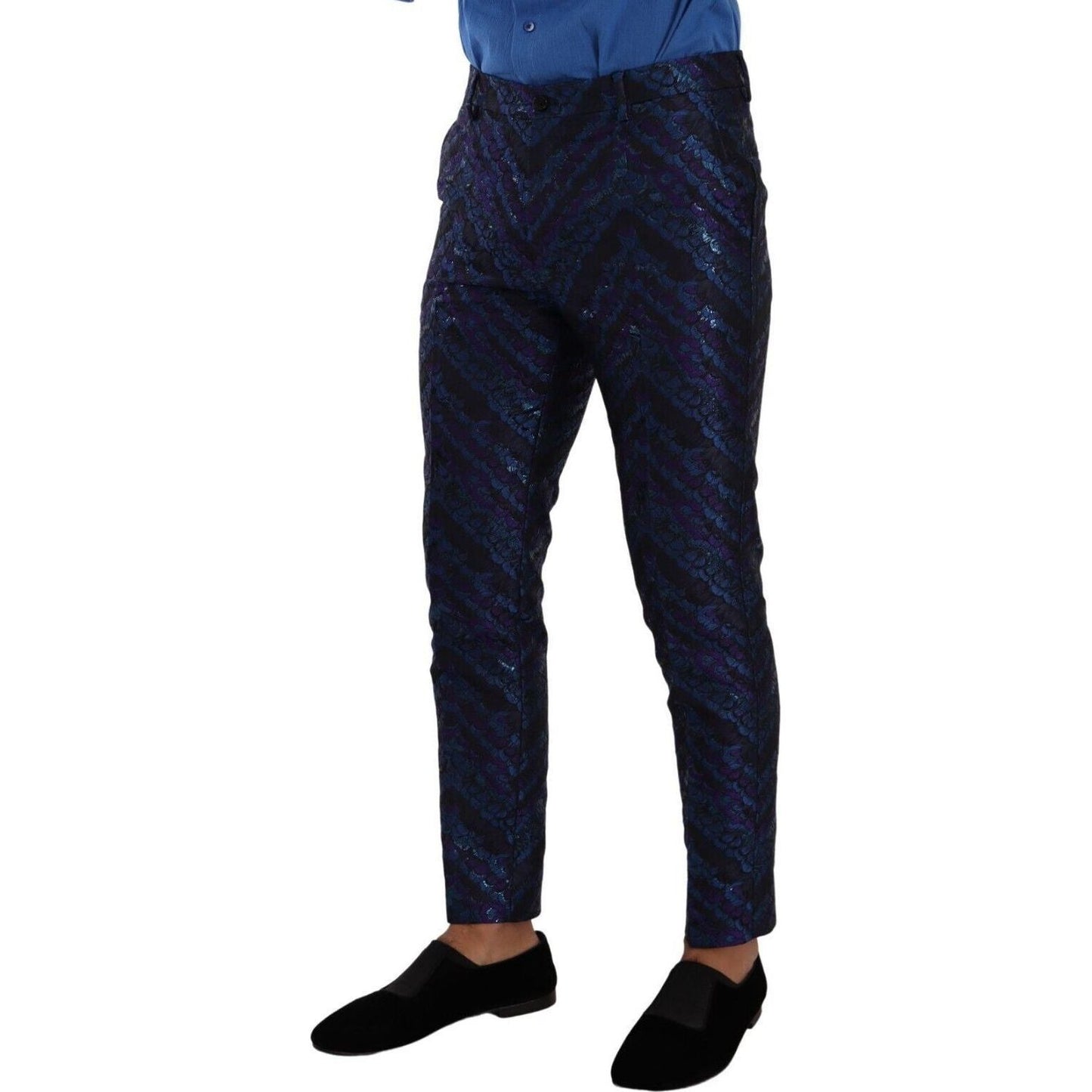 Dolce & Gabbana | Blue Purple Jacquard Formal Trouser Dress Pants  | McRichard Designer Brands