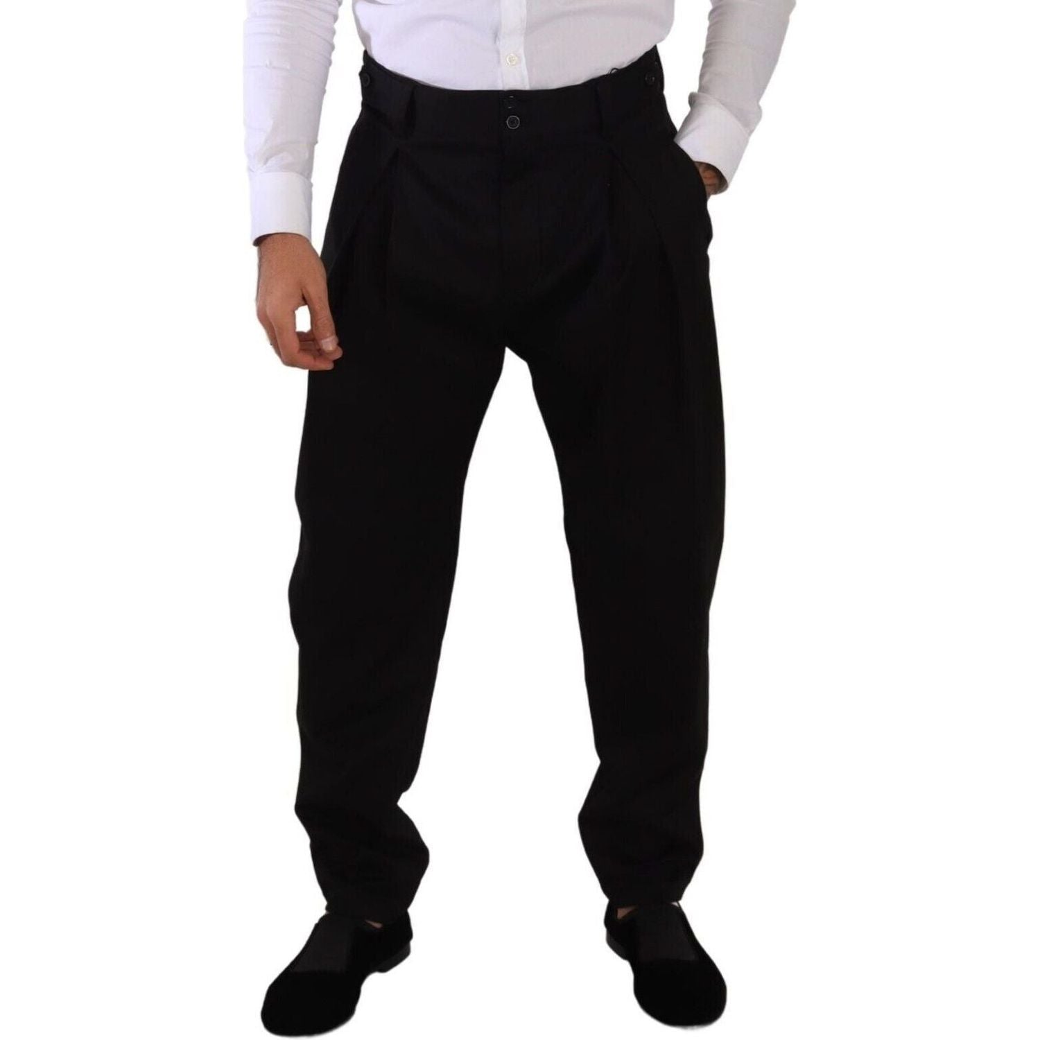 Dolce & Gabbana | Black Cotton High Waist Men Trouser Dress Pants  | McRichard Designer Brands