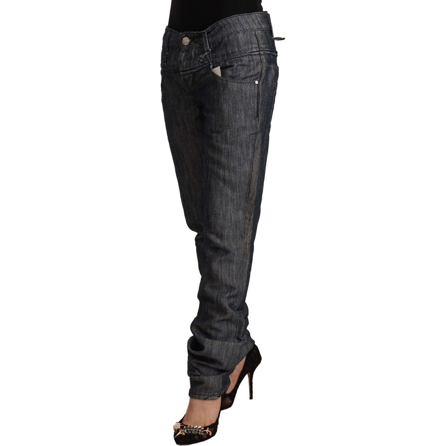 Acht | Dark Gray Ramie Mid Wide Waist Straight Denim Jeans | McRichard Designer Brands