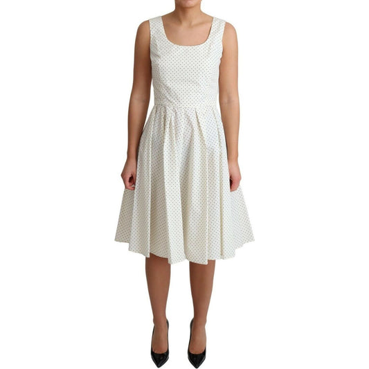 White Polka Dotted Cotton A-Line Dress
