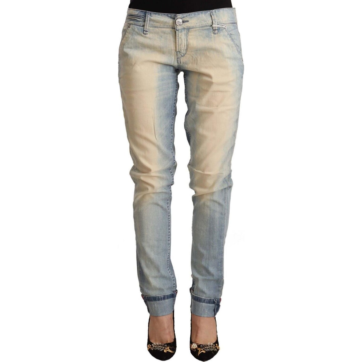 Acht | Light Blue Washed Cotton Low Waist Skinny Denim Jeans | McRichard Designer Brands