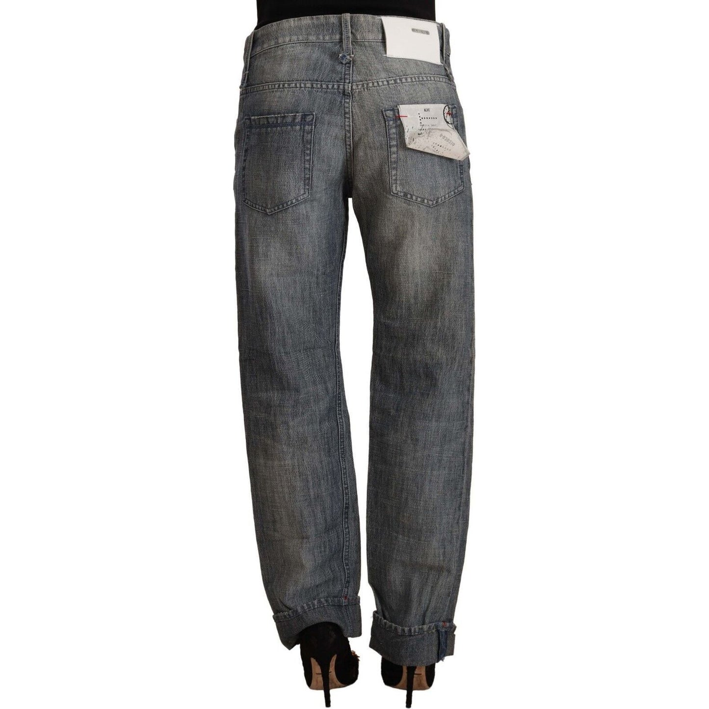 Acht | Gray Washed Mid Waist Straight Denim Folded Hem Jeans | McRichard Designer Brands