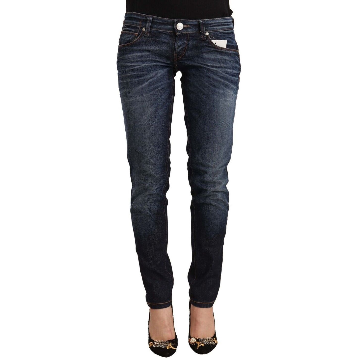 Acht | Blue Washed Cotton Low Waist Skinny Denim Jeans | McRichard Designer Brands