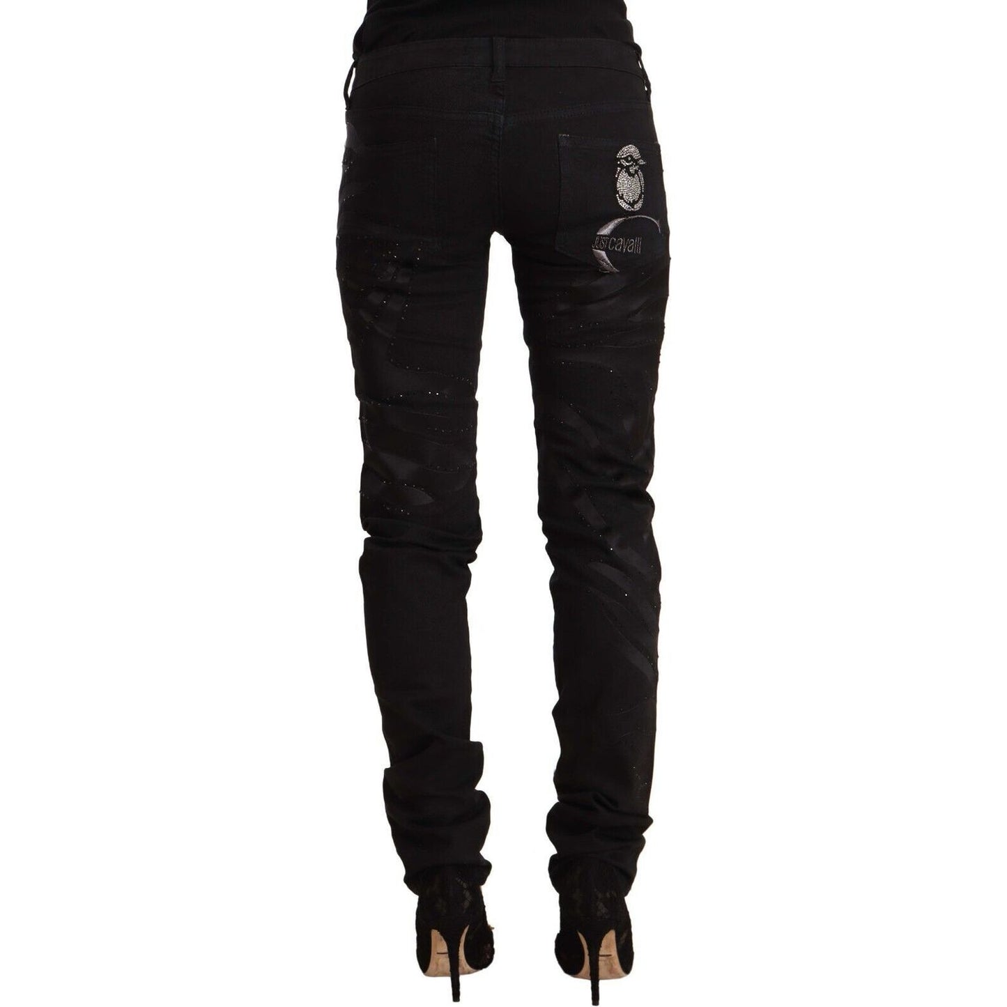 Just Cavalli | Black Mid Waist Embellished Skinny Jeans | McRichard Designer Brands