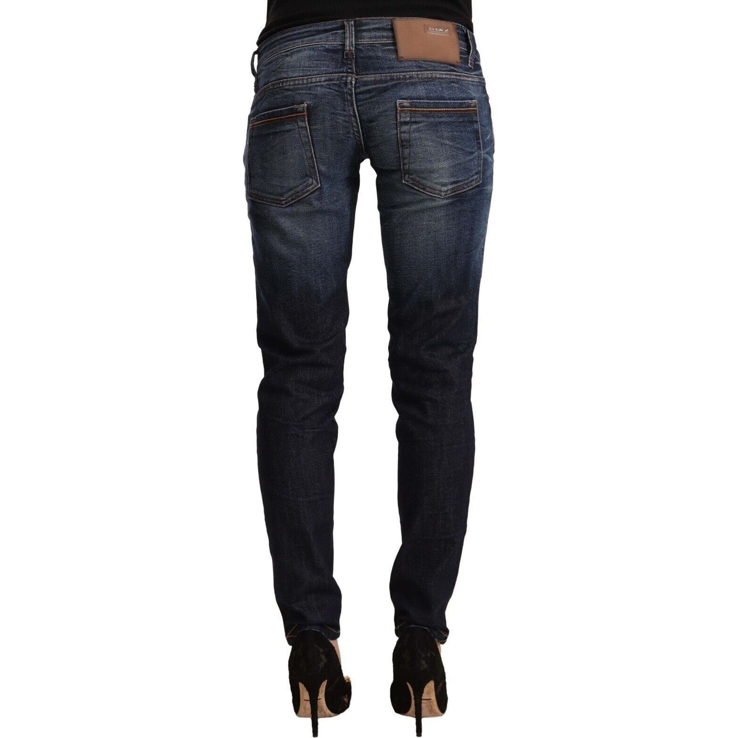 Acht | Blue Washed Cotton Low Waist Skinny Denim Jeans | McRichard Designer Brands